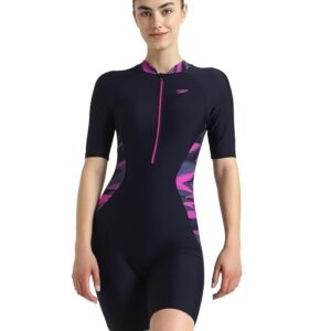 Speedo Women's Endurance10 Essential Splice Print Closedback Kneesuit | Chlorine Resistant | Shape Retention Fabric | UPF 40+ Sun Protection | Removable Bra Pads